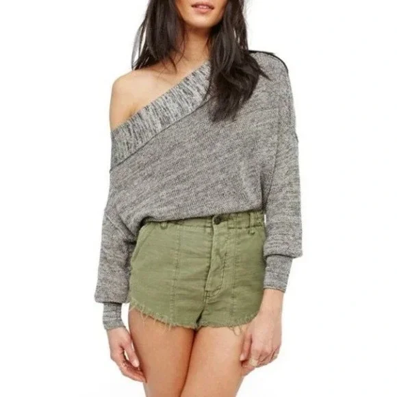 Free People Alana Off The Shoulder Knit Sweater Gray Casual Relaxed Womens M - Picture 10 of 11